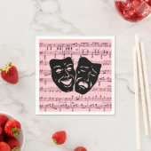 Serviette En Papier Musique rose et masques de théâtre (En situation)