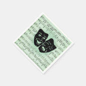 Serviette En Papier Musique verte et masques grecs de théâtre (Coin)