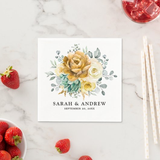 Serviette En Papier Mustard Jaune Floral Sage Vert Mariage moderne (En situation)