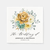Serviette En Papier Mustard Jaune Floral Sage Vert Mariage moderne (Devant)