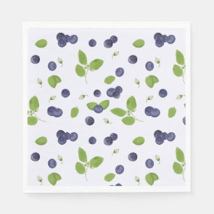 Serviette En Papier Myrtilles Aquarelle Fleurs de Myrtille Feuillage