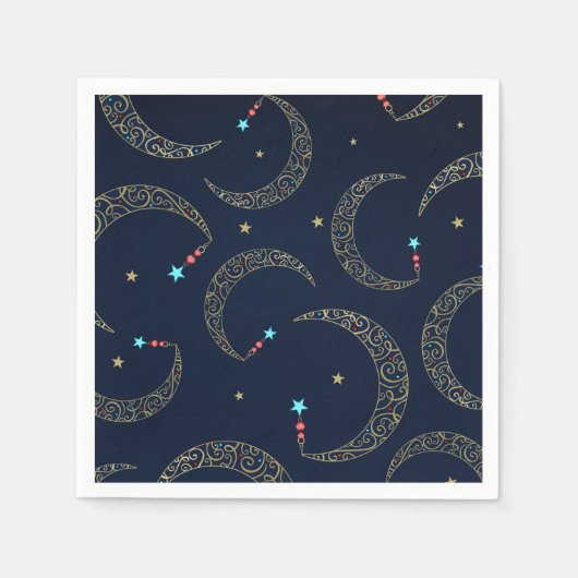 Serviette En Papier Mystical Blue Gold Filigree Lune Céleste (Devant)
