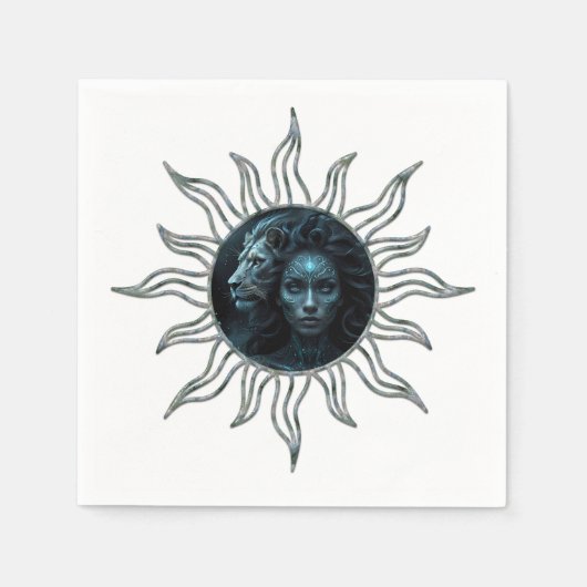 Serviette En Papier Mystical connection,  mystical woman and the lion. (Devant)