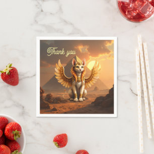 Serviette En Papier Mystical Winged Cat Sphinx - Art Imaginaire égypti