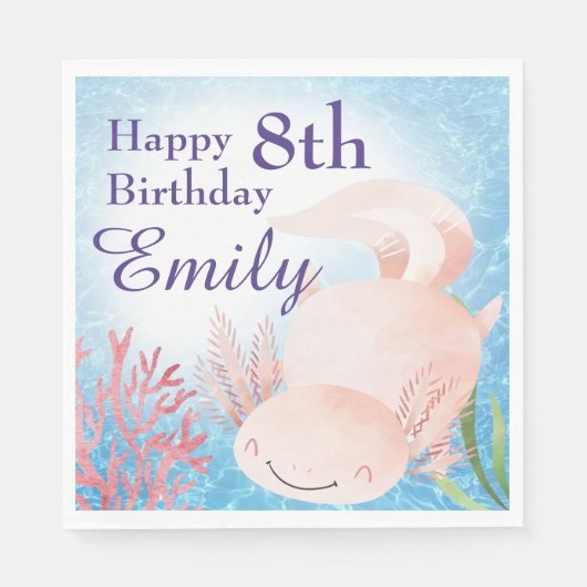 Serviette En Papier Nage Axolotl dans la mer Anniversaire (Devant)