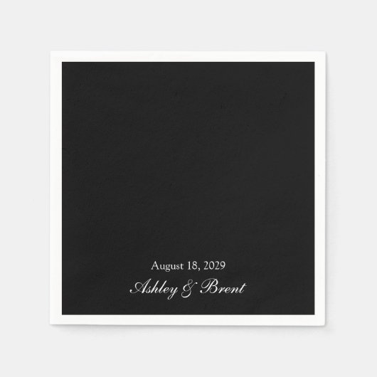 Serviette En Papier Names and Wedding Date Black and White (Devant)
