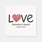 Serviette En Papier Names & Date Love Scribble Heart Modern Minimalist (Devant)