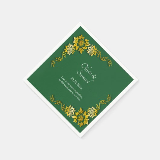 Serviette En Papier Names Date Message Emerald Green & Gold Cocktail (Coin)