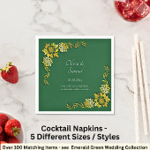Serviette En Papier Names Date Message Emerald Green & Gold Cocktail