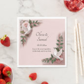 Serviette En Papier Names Date Message Pink Roses & Doves Luncheon (En situation)