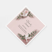 Serviette En Papier Names Date Message Pink Roses & Doves Luncheon (Coin)