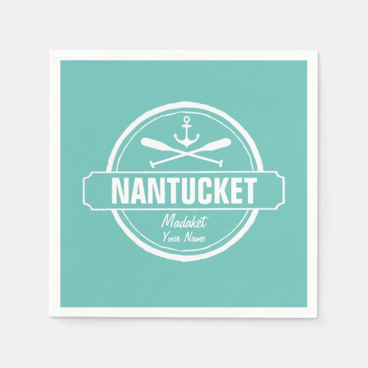 Serviette En Papier Nantucket, MA nom personnalisé, ancre nautique (Devant)