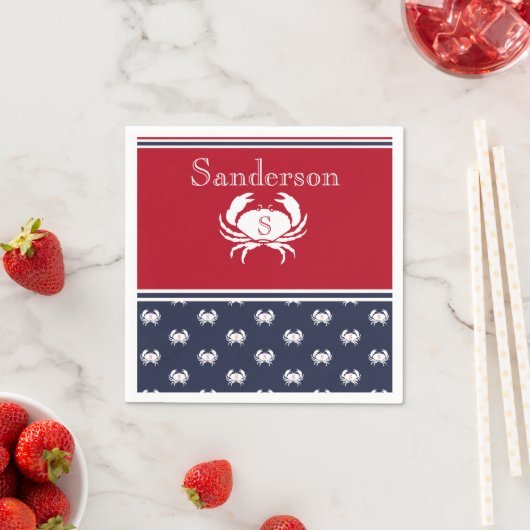 Serviette En Papier Nap nautique monogramme de crabe bleu marine (En situation)