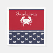 Serviette En Papier Nap nautique monogramme de crabe bleu marine (Devant)