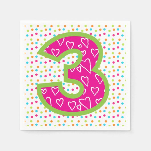 Serviette En Papier Napkin/3e anniversaire avec Pois (Devant)