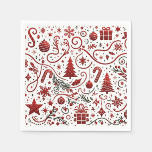 Serviette En Papier Napkin blanc rouge Noël