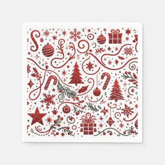Serviette En Papier Napkin blanc rouge Noël (Devant)