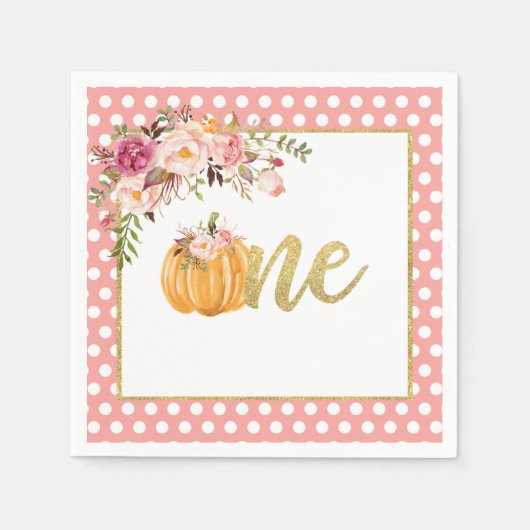 Serviette En Papier Napkin citrouille d'anniversaire - Pois rose flora (Devant)