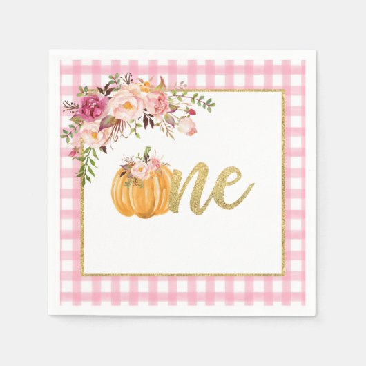 Serviette En Papier Napkin citrouille Premier Anniversaire - Plat Rose (Devant)