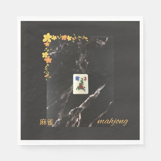 Serviette En Papier Napkin de mahjong floral orange (Devant)
