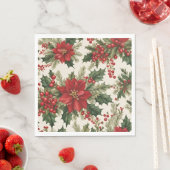 Serviette En Papier Napkin en papier de Noël Holly & Berries (En situation)