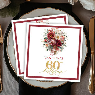 Serviette En Papier Napkin Fleur Automne Moderne Marron Doré 60e Anniv