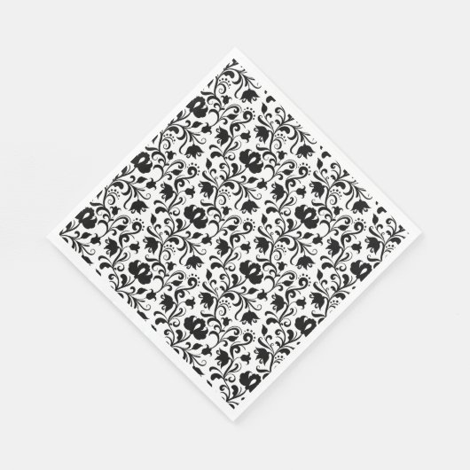 Serviette En Papier Napkin floral noir et blanc (Coin)