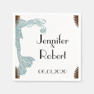 Serviette En Papier Napkin Mariage Art Déco Brown et Turquoise