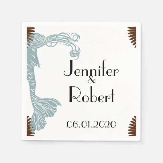 Serviette En Papier Napkin Mariage Art Déco Brown et Turquoise (Devant)