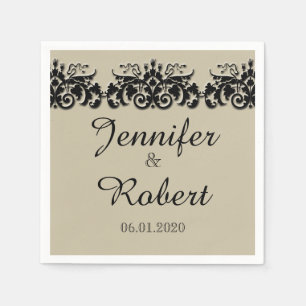 Serviette En Papier Napkin Mariage en croûte et en noir