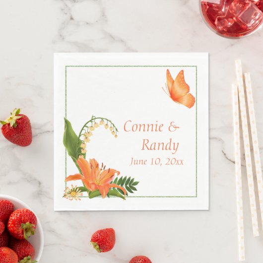 Serviette En Papier Napkin Mariage Lily orange (En situation)