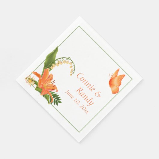 Serviette En Papier Napkin Mariage Lily orange (Coin)