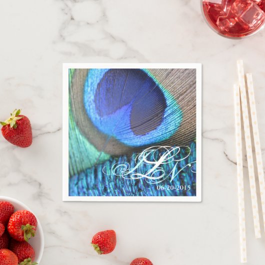 Serviette En Papier Napkin Peacock Feather (En situation)