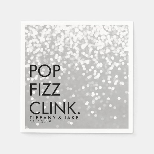 Serviette En Papier Napkin - Pop Sparkling Fizz Clink Argent (Devant)