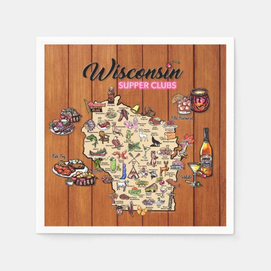 Serviette En Papier Napkin - Wisconsin Supper Club Map - Series 1 (Devant)