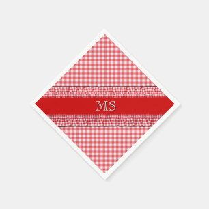 Serviette En Papier Napkins À damiers rouge avec Monogramme