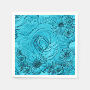 Serviette En Papier NAPKINS À Fleurs Embossées-Lt Bleu-COCKTAIL
