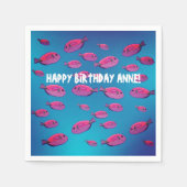 Serviette En Papier Napkins Anniversaire Poissons roses et eau (Devant)