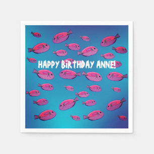 Serviette En Papier Napkins Anniversaire Poissons roses et eau