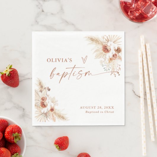 Serviette En Papier Napkins Baptême Boho | Pampas Christing Grass (En situation)