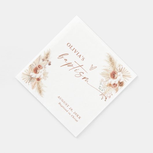 Serviette En Papier Napkins Baptême Boho | Pampas Christing Grass (Coin)