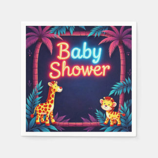 Serviette En Papier Napkins de Baby shower Neon Safari