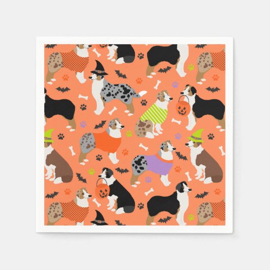 Serviette En Papier Napkins de berger australien d'Halloween (Devant)