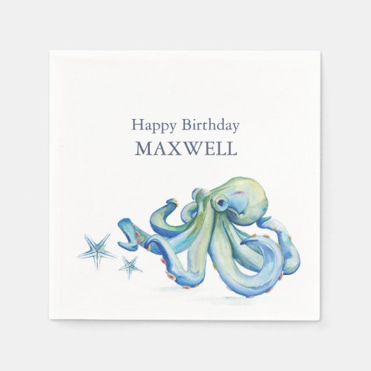 Serviette En Papier Napkins de fête Poulpe mignonne d'anniversaire (Devant)