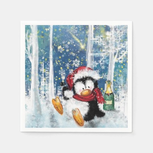Serviette En Papier Napkins de pingouin de Noël (Devant)