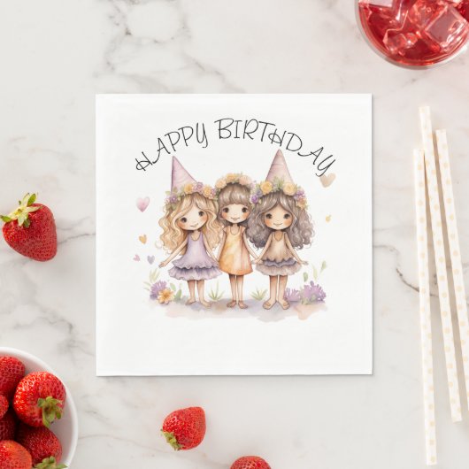 Serviette En Papier Napkins Fairy Anniversaire (En situation)