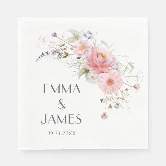 Serviette En Papier Napkins Fleur sauvage rose Mariage (Devant)
