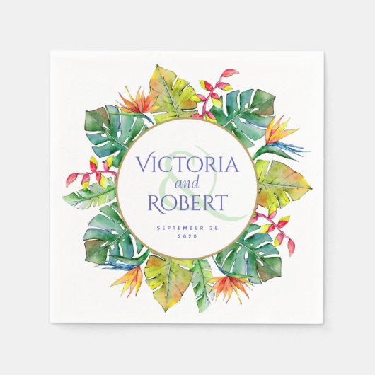 Serviette En Papier Napkins mariage | Aquarelle tropicale florale (Devant)