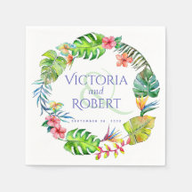 Napkins mariage | Aquarelle tropicale florale
