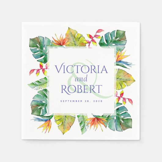 Serviette En Papier Napkins mariage | Aquarelle tropicale florale (Devant)